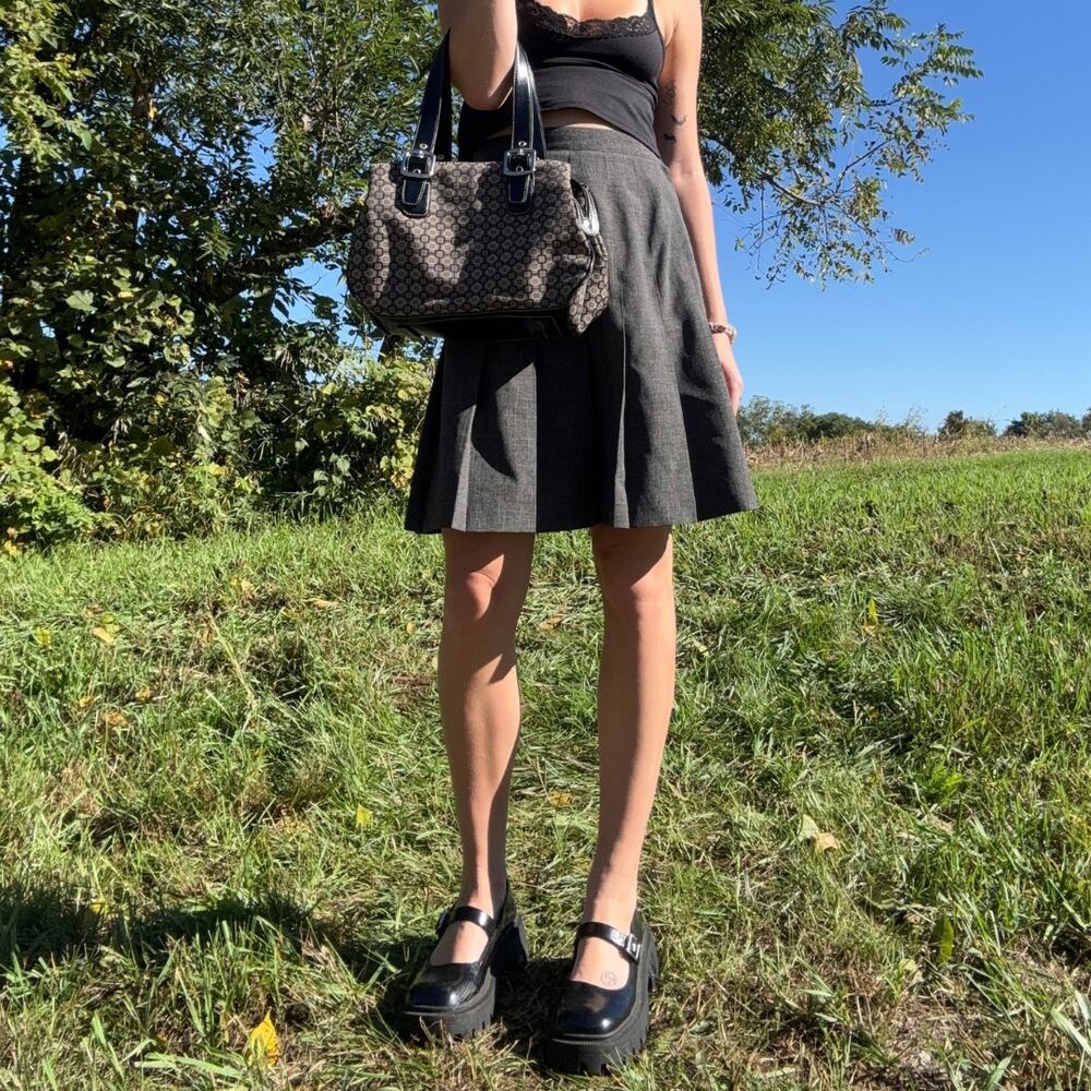 Vintage Nine West Y2K Monogram Geometric Buckle Satchel Shoulder Bag